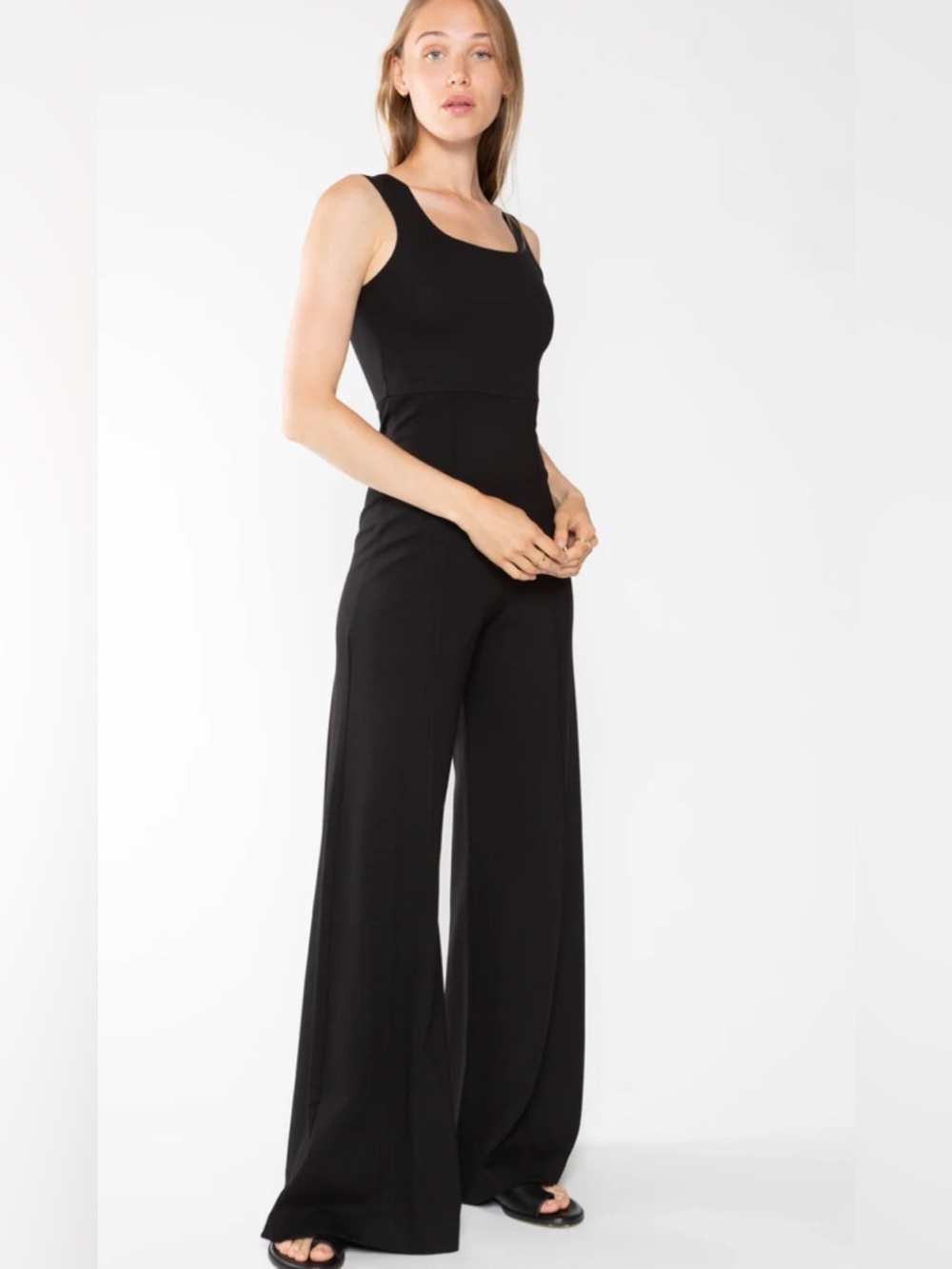 Ripley Rader Black Ponte Knit Tank Wide Leg Jumpsuit XS